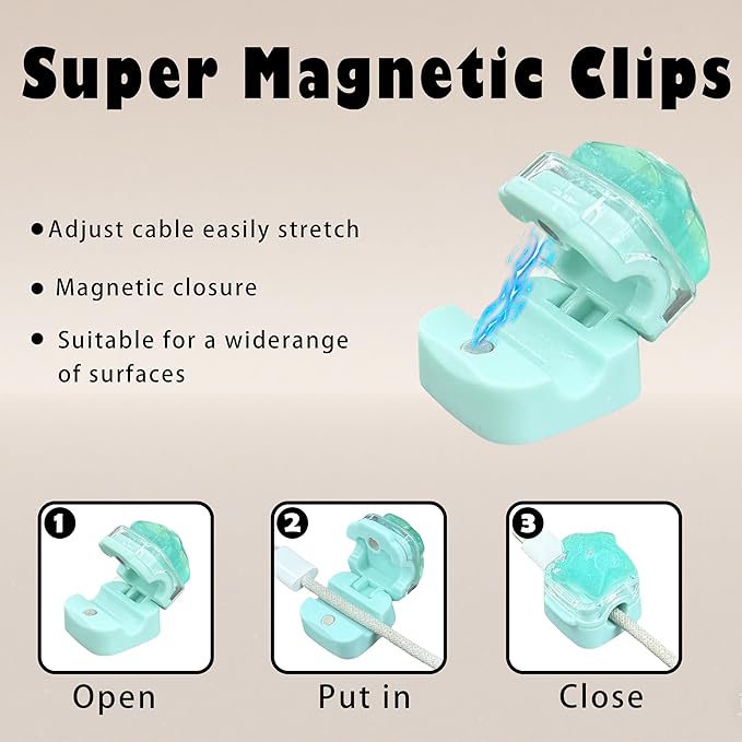9Pack Magnetic Cable Clips for Nightstand, Adhesive Night-Glowing Cord Holder Organizer for Office Home Desk Wall Car (Star Heart Cat)