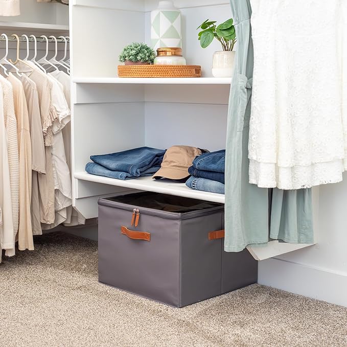 Large Shoe Storage Bin for Closet, Shoe Organizer Box Fits up to 16 Pairs, Grey