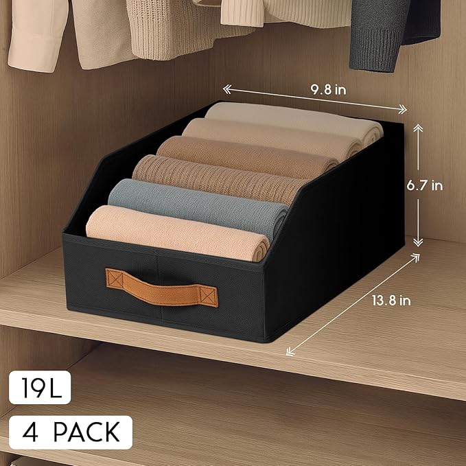 Homsorout Fabric Storage Bins for Organizing - 4 Pack Large Trapezoid Collapsible Storage Bins with Front Handle, Closet Organizers and Storage for Bedroom, Home Shelves, Small Spaces, Black