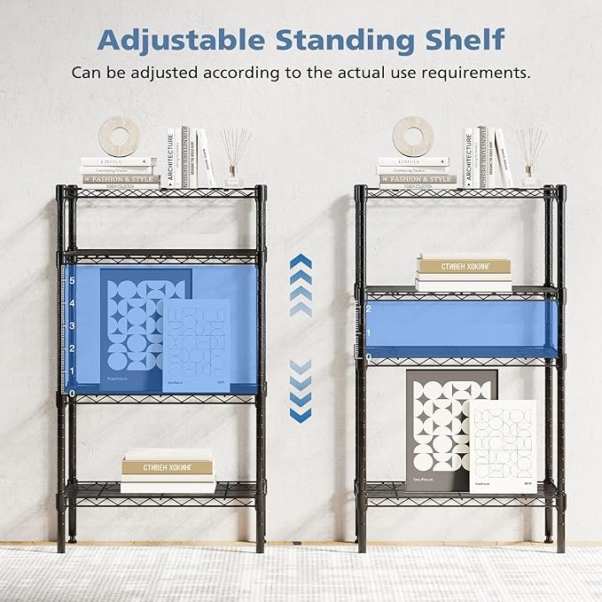 DUMOS 4-Tier Metal Wire Storage Shelves, Adjustable Standing Storage Rack Shelf, Heavy Duty Steel Shelving Unit Organizers for Kitchen Bathroom Pantry Garage, 23.2" W×13.4" D×47.1" H, Black