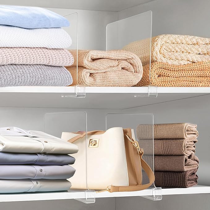 Acrylic Shelf Dividers for Closet Organization 16Pack Closet Shelf Divider Closet Dividers for Shelves Shelf Organizer for Closet Shelf Organizer for Wood Closet Separator Clear