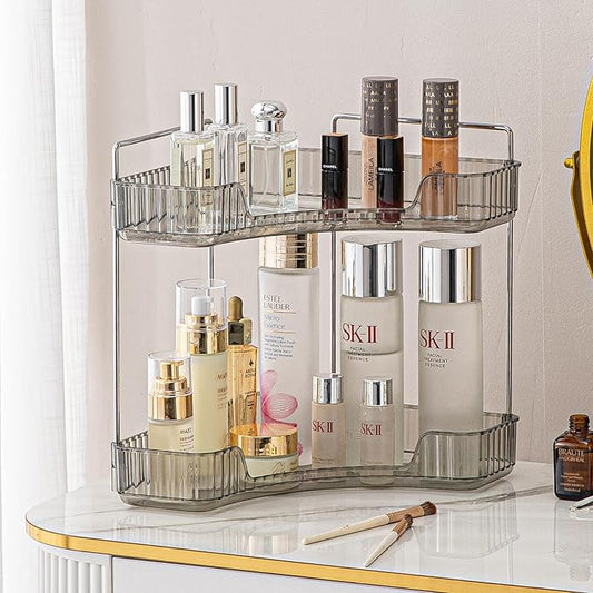 Shuang qing 2-Tier Corner Bathroom Counter Organizer, Slate Gray