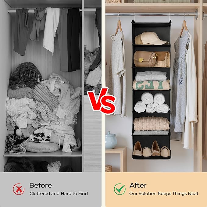 SAYS 6 Shelf Hanging Closet Organizers and Storage, Black