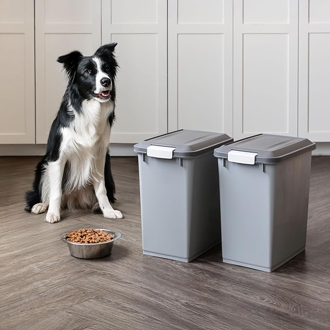 USA Dog Food Storage Container with Wheels, Airtight Lid, 2-Cup Scoop