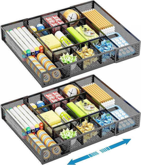 Expandable Desk Drawer Organizer, Expandable Black-2 pack
