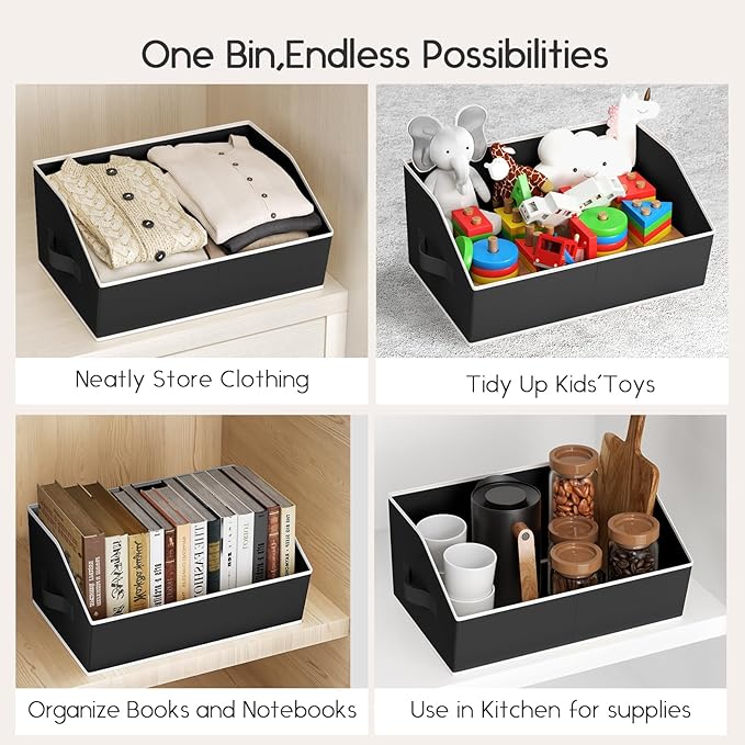 Homsorout Large Closet Organizers and Storage Bins - 10 Pack Trapezoid Storage Baskets for Shelves, Foldable Fabric Baskets with Handles Ideal for Closet, Basket, Wardrobe and Shelf Storage, Black