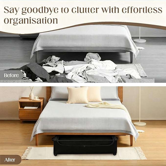 Under Bed Storage with Wheels, 2 Pack Under Bed Storage Containers, 10.6 inches Tall Underbed storage bins on Wheels, Rolling Under the Bed Metal Drawers for Clothes, Blankets, Shoes (XXXL, 90L)