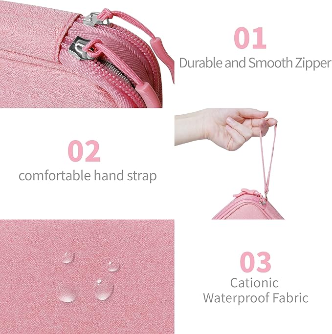 Lcsmaokin Electronics Organizer Travel Case,Electronic Accessories Storage Bag,Portable Waterproof Cable Organizer Bag,Travel Cord Organizer Bag for Small Charging Cord Storage,Cables,SD Card-Pink