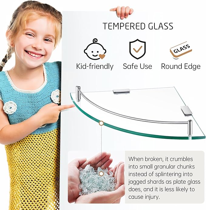 Glass Corner Shelf for Bathroom Corner Shelf 2 Pack Tempered Glass Shelf