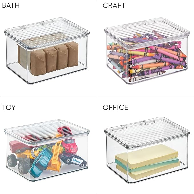 iDesign Plastic Stackable Hinged-Lid Pantry or Kitchen Storage Box - Set of 3 - Clear