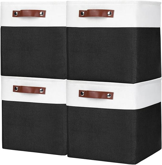 Collapsible Fabric Storage Cubes 11x11 Cube Storage Bins, Black&White