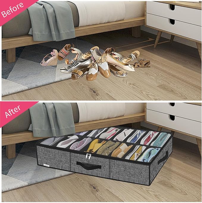 Sturdy Under Bed Shoe Storage Solution Organizer For Closet Fit 16x2 Pairs