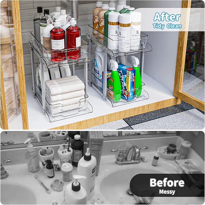 2 Pack 2 Tier Under Cabinet Bathroom Storage