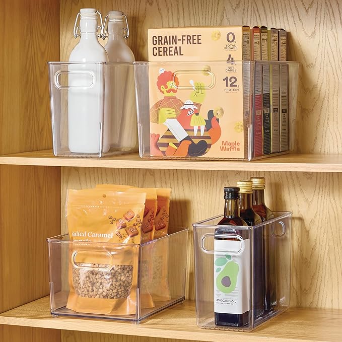 iDesign Storage Bin with Handles for Kitchen, Bathroom, or Home Office, Set of 2, Clear, Made in USA