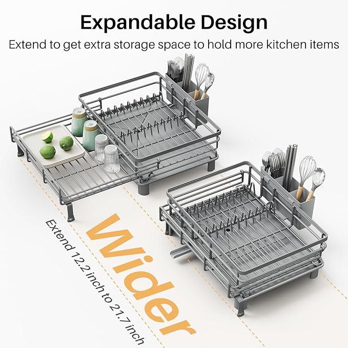 Dish Drying Rack, Extendable Dish Rack, Grey