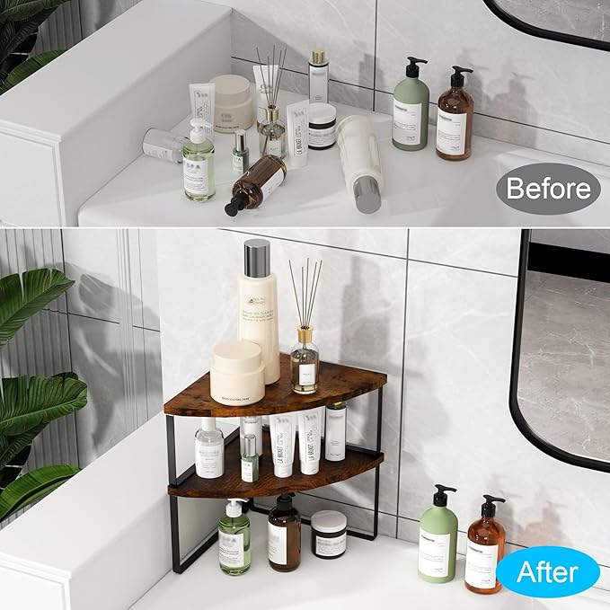 Corner Shelf Countertop Organizer, Rustic Brown