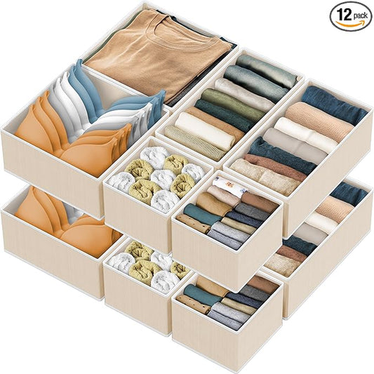 Simple Houseware Foldable Drawer Organizer Set of 12, Beige