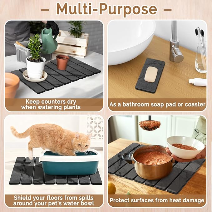 2 PCS Stone Dish Drying Mat for Kitchen Counter, Quick Dry Stone Dishes Mats