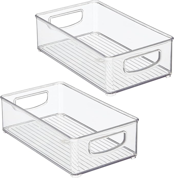 iDesign Stackable Pantry Bin with Handles for Kitchen Storage Set of 2, Clear, Made in USA
