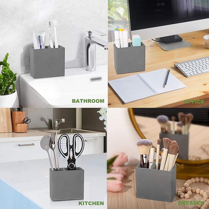 Diatomite Toothbrush Holder 2 Slots Tooth Brush Holder for Bathroom, Kids Electric Toothbrush and Toothpaste Organizer for Countertop, Shower, Vanity, Dark Grey
