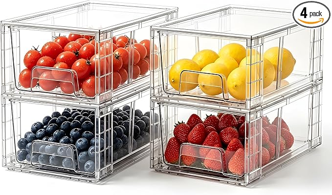 4 Pack Stackable Storage Drawers with Handles