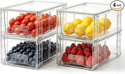 4 Pack Stackable Storage Drawers with Handles