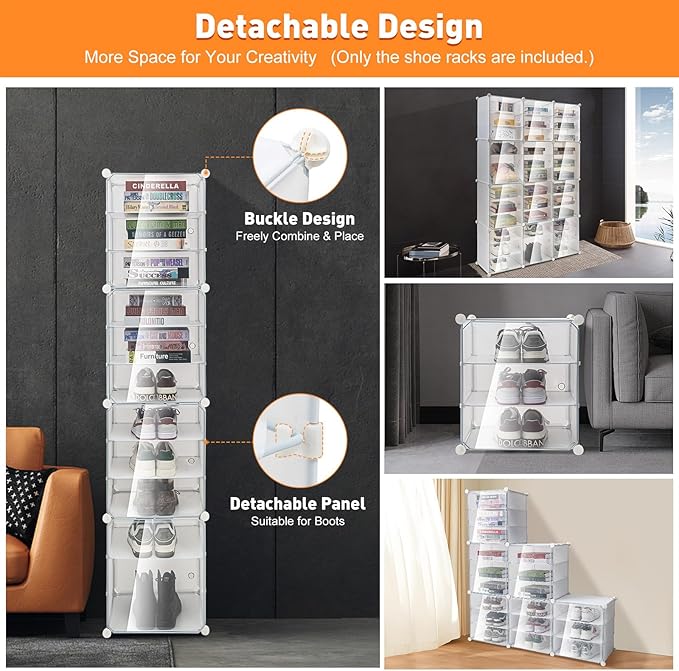 12-Tier 3-Line Dustproof Shoe Boxes 72 Pairs Clear Shoe Rack Organizer Stackable Storage Cabinet Plastic Shoe Closet for DIY Home Bedroom Living Room Porch (72 Pairs)