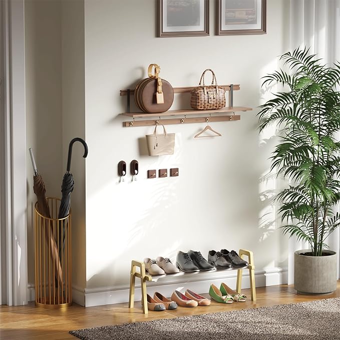 1-Tier Bamboo Shoe Rack Stackable, Shoe Organizer for Entryway and Closet, Modular Small Shoe Storage Shelf, Space-Saving Free Standing, Holds 4-6 Pairs of Shoes, Natural