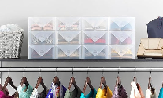 Clear-Vue Women's Shoe Box, Heavy Duty Stackable Shoe Storage, Clear, Set of 8