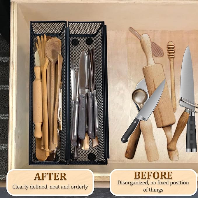 4PCS Drawer Organizer for Kitchen, 12 * 3 * 2 Inches,Black