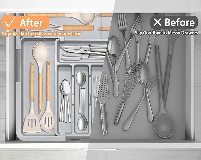 Silverware Organizer Expandable Kitchen Drawer Organizer Adjustable 22"x 19"