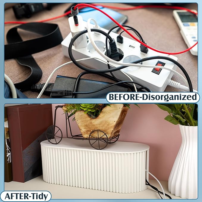 2 Pcs White Cable Management Box Cord Hider Organizer with 46 Pcs Cable