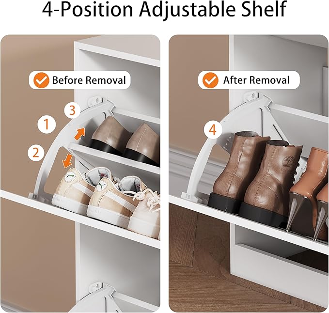Shoe Storage Cabinet, White, 47.24" x 32.28" x 9.44"