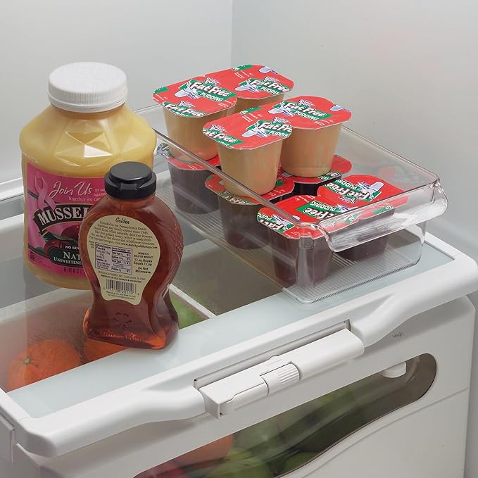 iDesign Fridge Storage Bin with Handle - Fridge Tray for Meats and Cheeses - Set of 4 - Clear