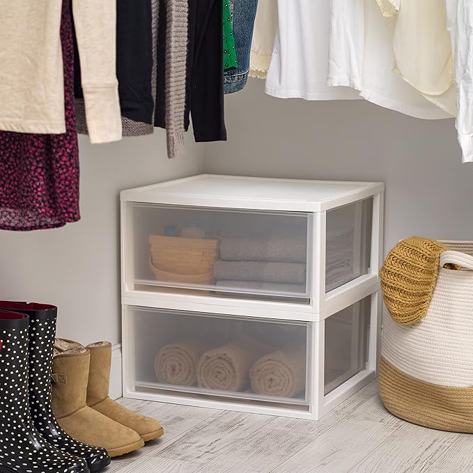 USA 47 Qt. Extra-Large Stackable Storage Drawer Plastic Drawer Organizer