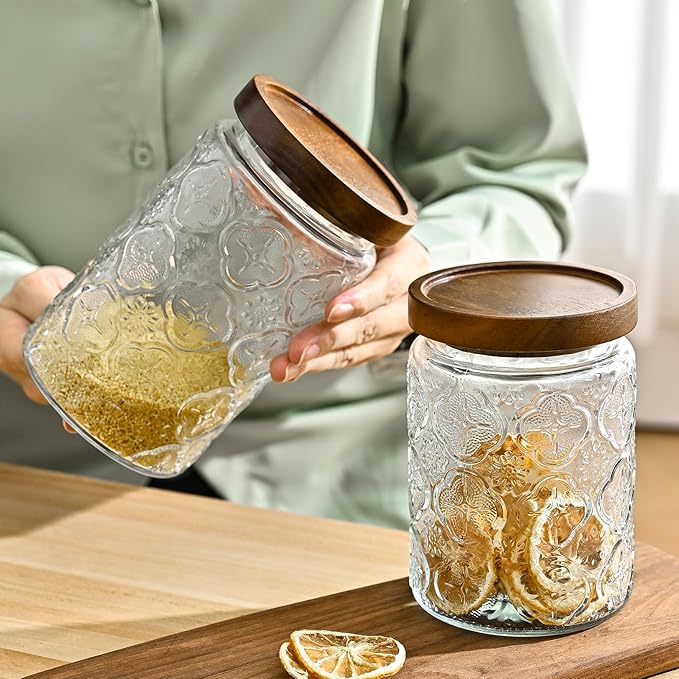 Adodeen 24oz Vintage Glass Jar With Lid, Glass Storage Containers