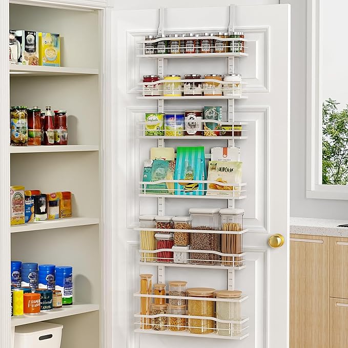 White 6-Tier Over Door Pantry Organizer, Pantry Organization Storage
