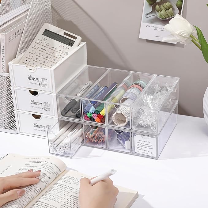 Acrylic Stackable Drawer Organizer with 4 Clear Drawers for Bathroom & Vanity Makeup Storage