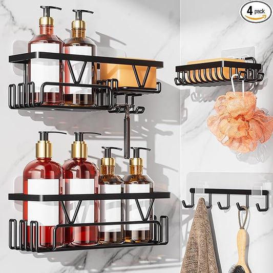 Adhesive Shower Caddy 4 Pack, No Drilling Shower Organizer with Towel Rack