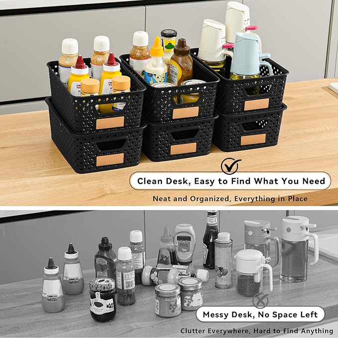 10 Pack Small Plastic Storage Bins with Lids, Stackable Plastic Storage Baskets for Organizing with Handles, Organizer Bins with Labels for Room, Craft, Containers for Pantry Organizers and Storage