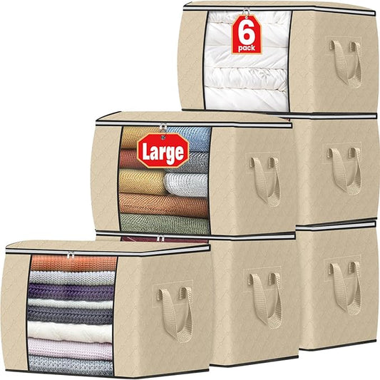 Fab totes 24 Gallons Clothes Storage, 6 Pack,Beige
