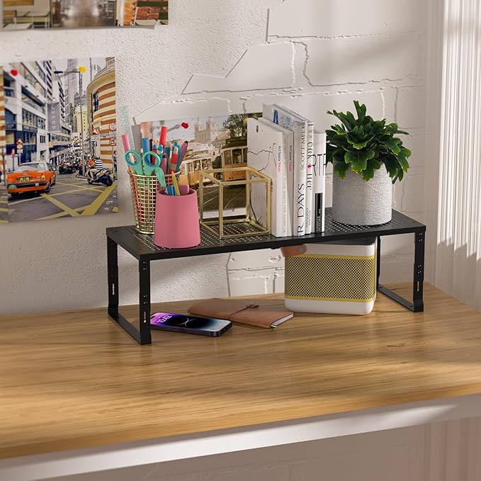 Heavy-Duty Adjustable Metal Shelf Organizer, 1 Pack/Black, Medium