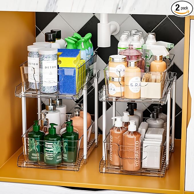 2 Pack 2 Tier Under Cabinet Bathroom Storage