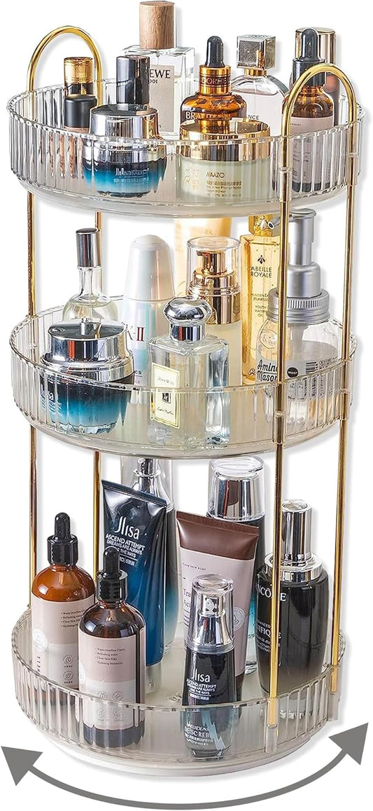 360 Rotating Makeup Organizer, Clear-3 Tier