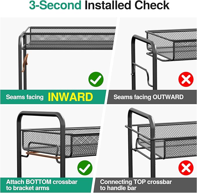 Spice Rack Organizer for Countertop 2 Pack, 2-Tier Counter Foldable Metal Standing Large Seasoning Storage Shelf for Kitchen Cabinet Bathroom Living Room Pantry Office, Black