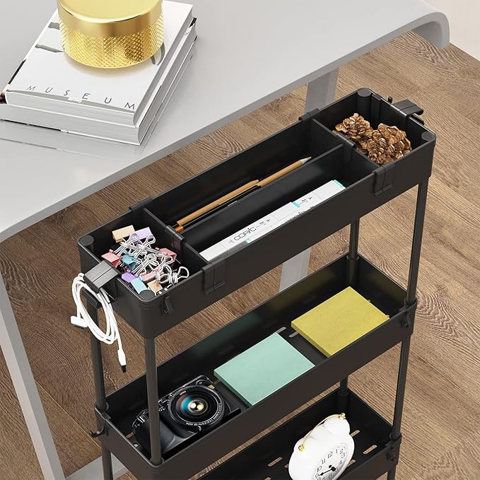 Slim Storage Cart 4 Tier, Bathroom Organizer Rolling Utility, Black