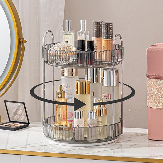 Shuang qing Rotating Makeup Organizer for Vanity, Gray, 2 Tier