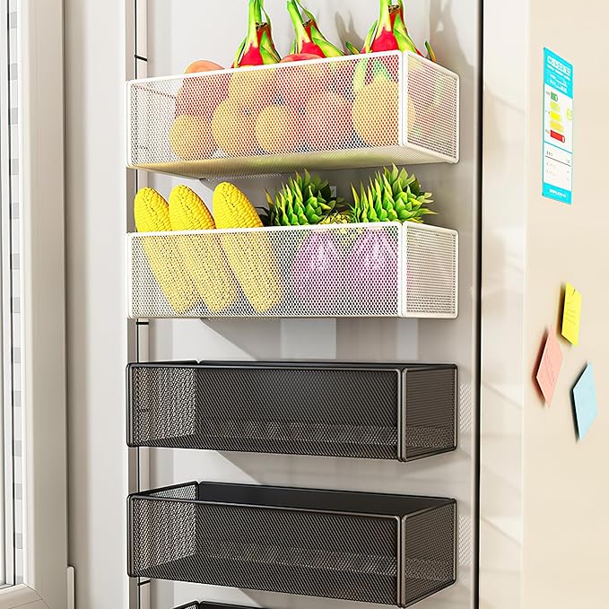 Magnetic Basket Organizer Holder for Fridge Magnetic Storage Bin Box Containers for Refrigerator Whiteboard Classroom (Large, Black)