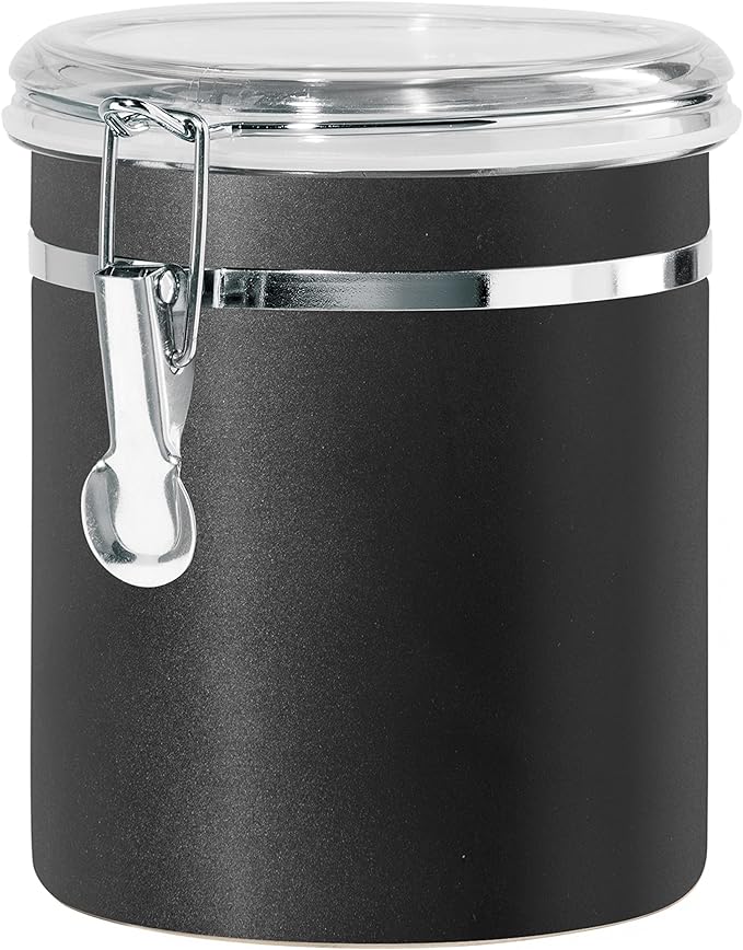 Stainless Steel Kitchen Canister 47 fl oz, Black, Airtight Clamp Lid
