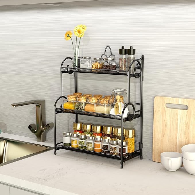 YIUKEA Bathroom Organizer Countertop - 3 Tier Spice Rack Organizer, Counter Organization and Storage for Bathroom, Kitchen, Bedroom, Offices, Foldable